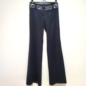 Black Boot Cut Pants with Decorative Waistband
